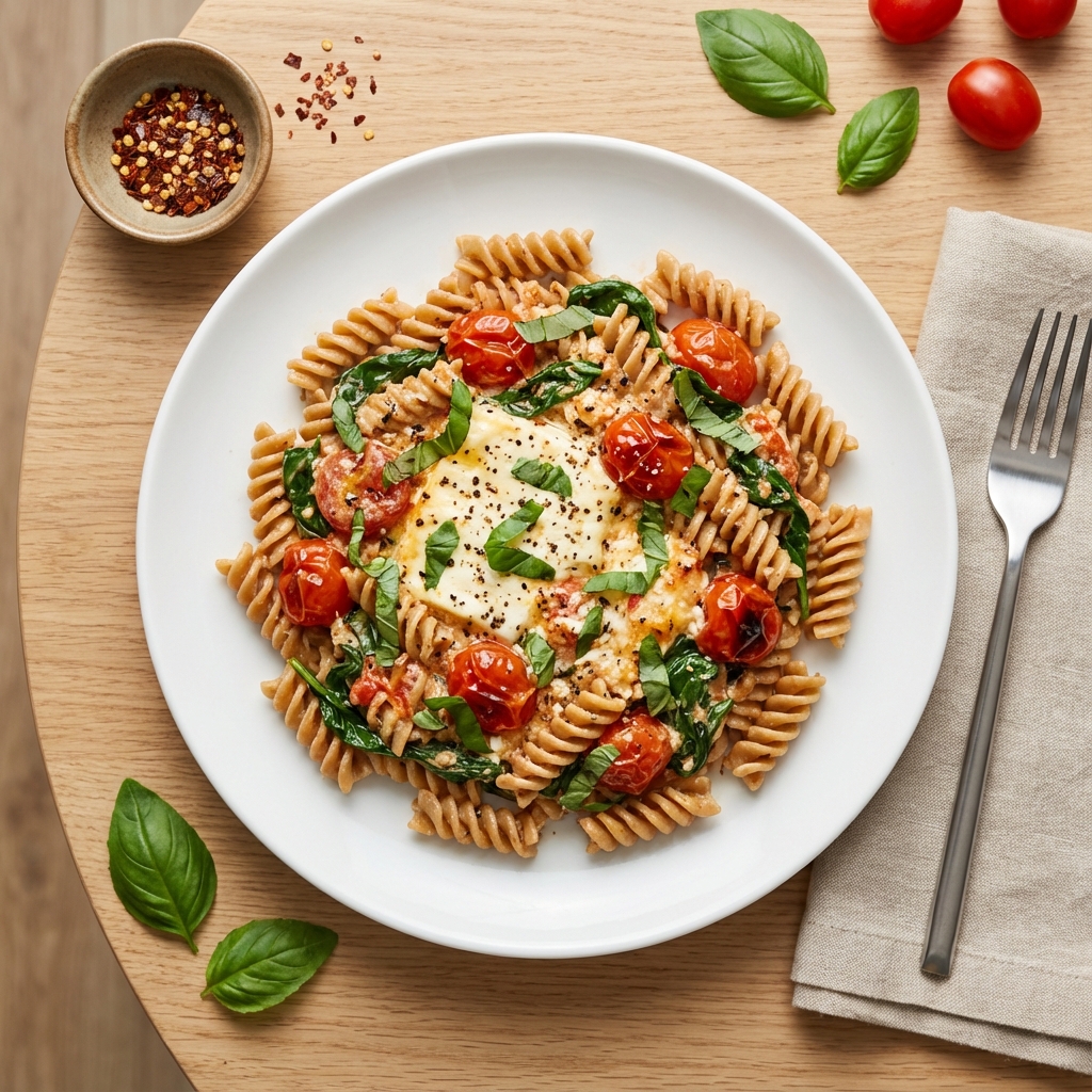 Baked Feta and Tomato Whole Grain Pasta