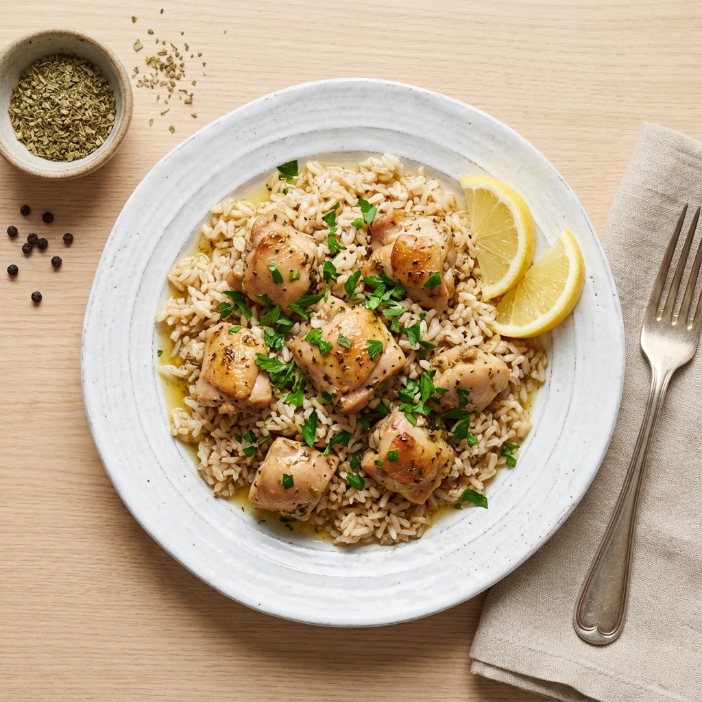 Baked Lemon Herb Chicken and Brown Rice