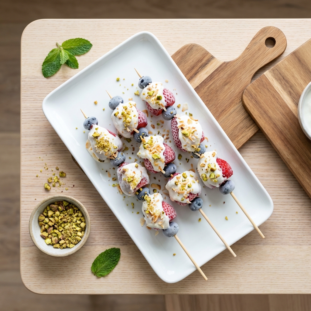 Frozen Yogurt Coated Fruit Skewers