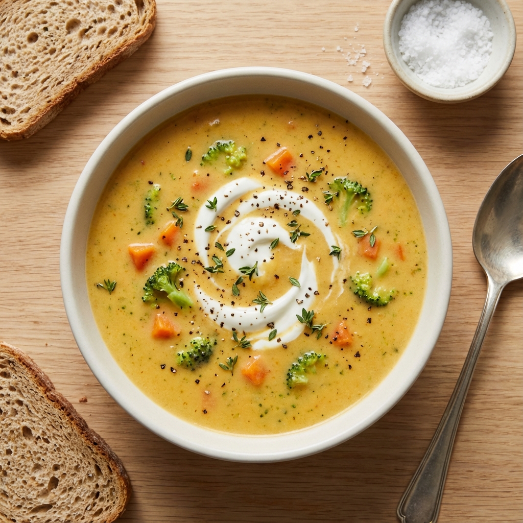 Creamy Broccoli and Carrot Cheddar Soup