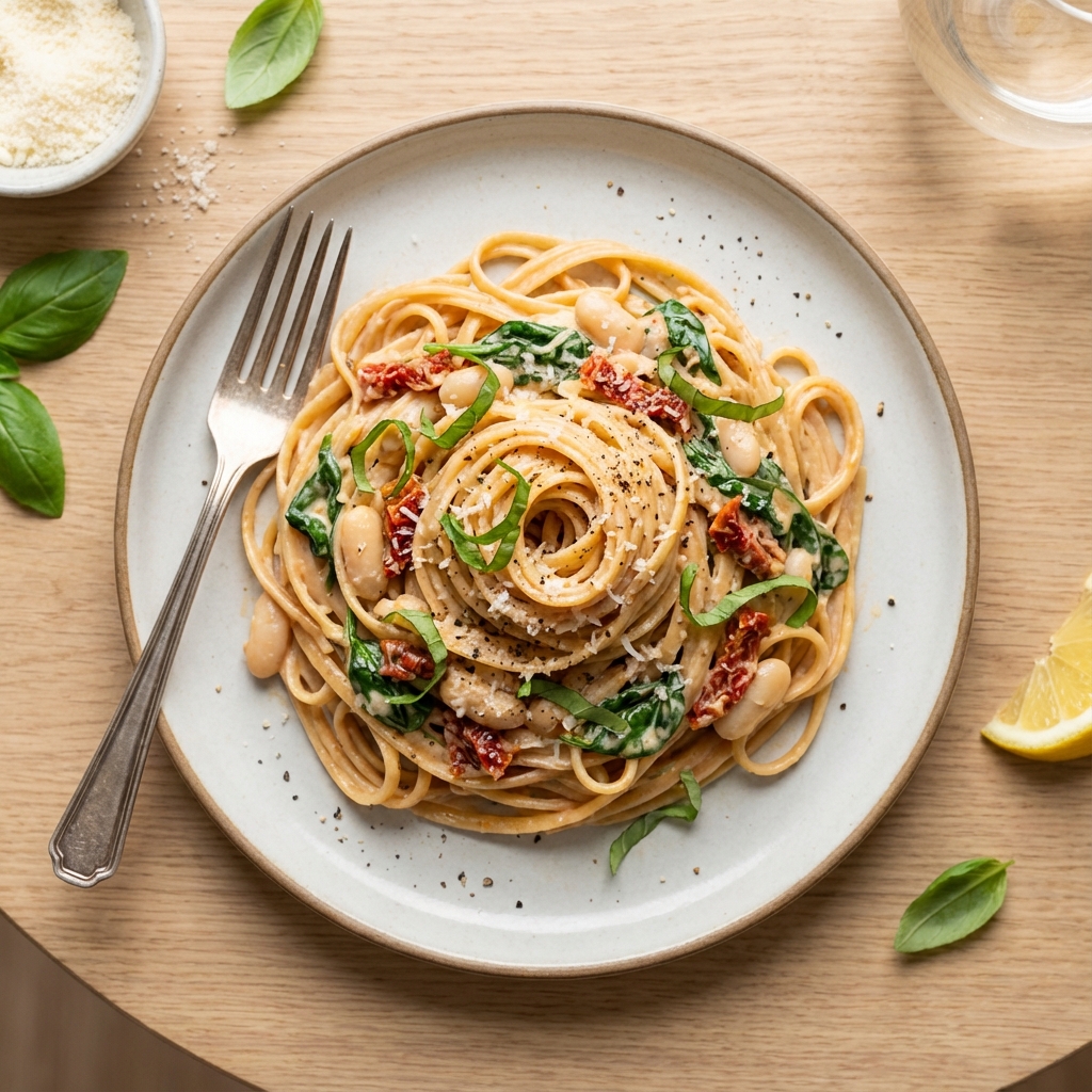 Creamy Sun-Dried Tomato and Spinach Linguine