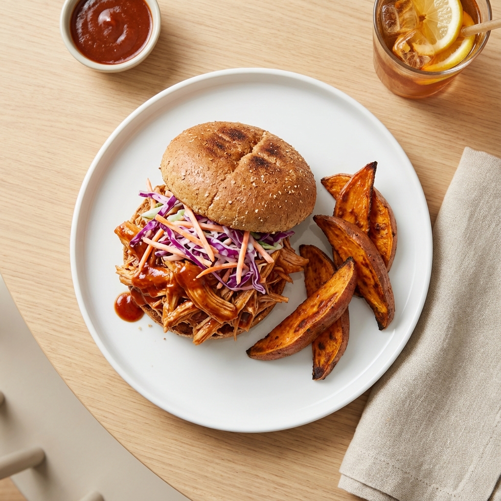 Smokey Pulled Chicken Sandwiches on Whole Grain