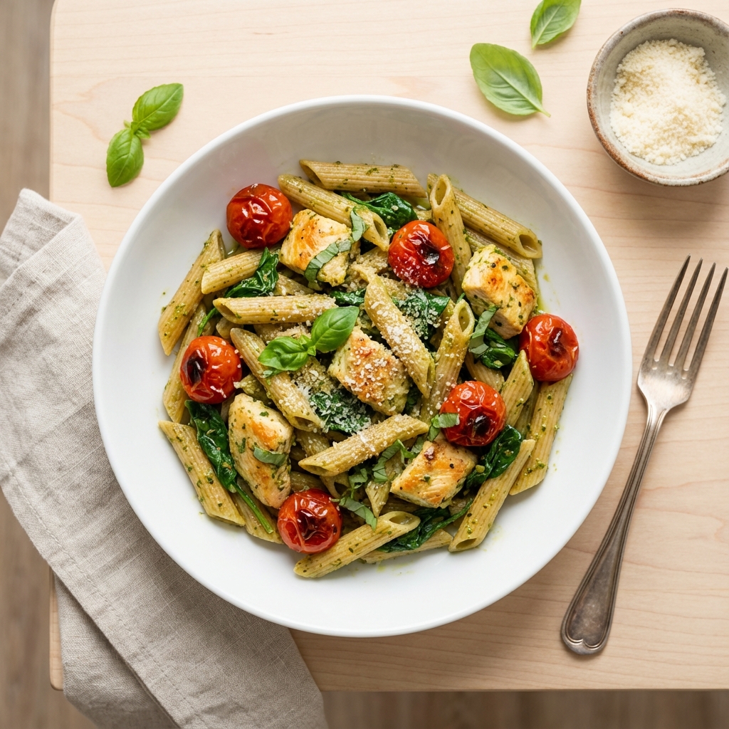 Chicken Pesto Penne with Roasted Tomatoes