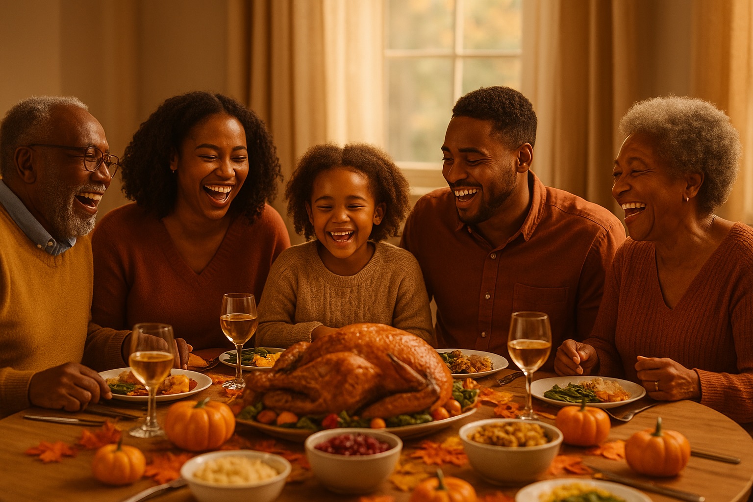 Family enjoying Thanksgiving dinner together